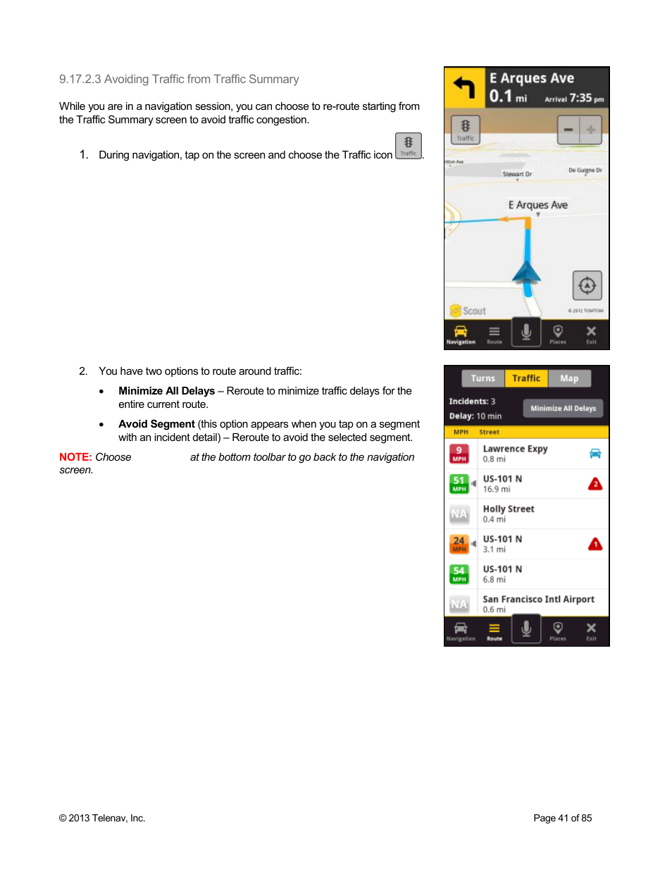 3 avoiding traffic from traffic summary | Telenav Scout v1.3 for Android User Manual | Page 41 / 85