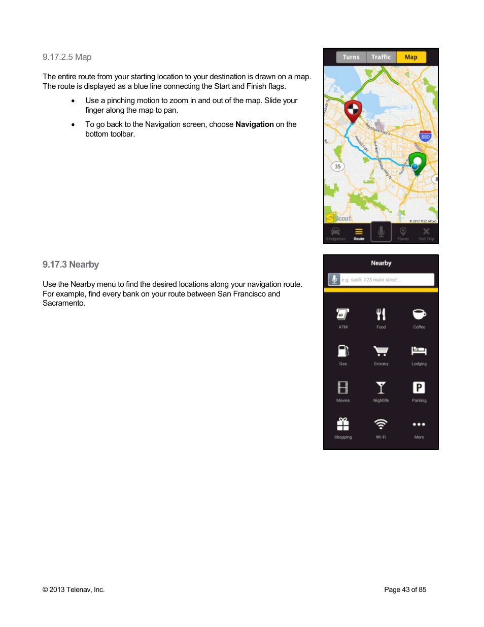 5 map, 3 nearby | Telenav Scout v1.3 for Android User Manual | Page 43 / 85