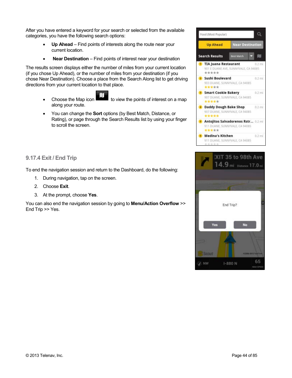 4 exit / end trip | Telenav Scout v1.3 for Android User Manual | Page 44 / 85