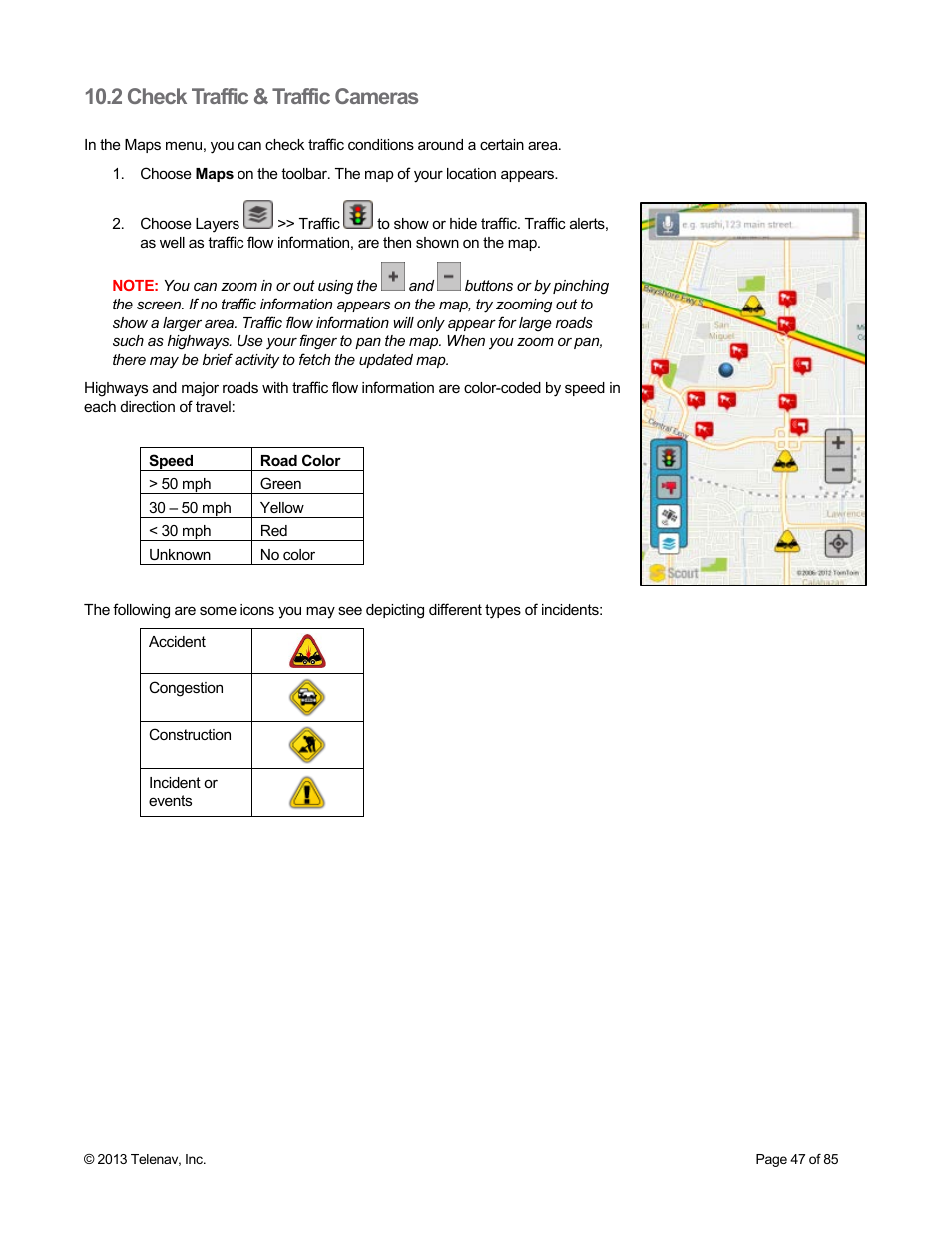 2 check traffic & traffic cameras | Telenav Scout v1.3 for Android User Manual | Page 47 / 85