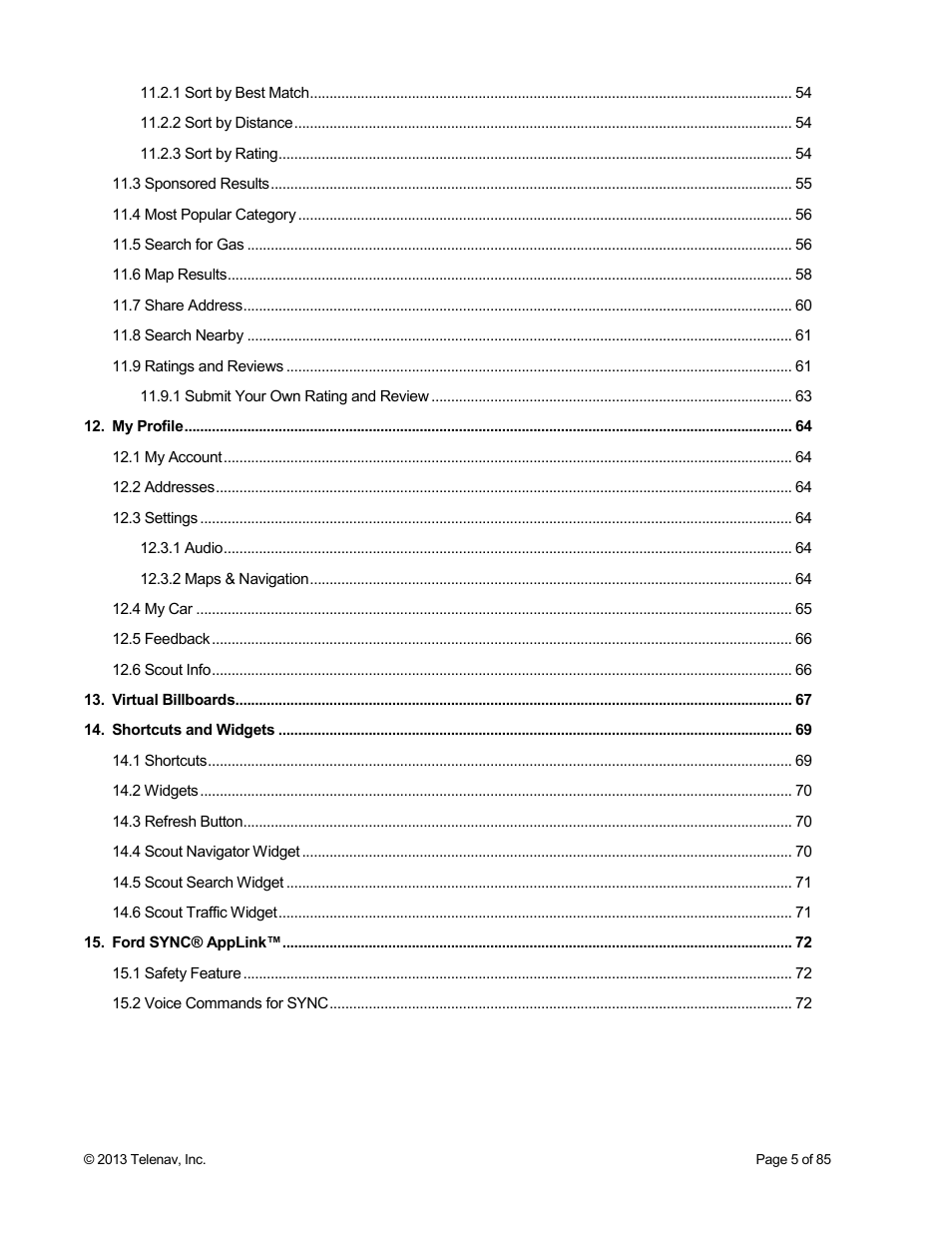 Telenav Scout v1.3 for Android User Manual | Page 5 / 85
