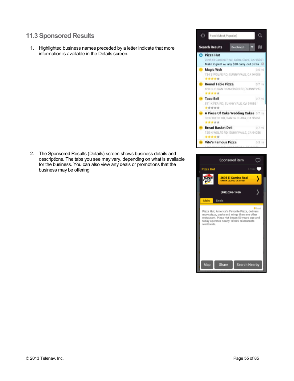 3 sponsored results | Telenav Scout v1.3 for Android User Manual | Page 55 / 85