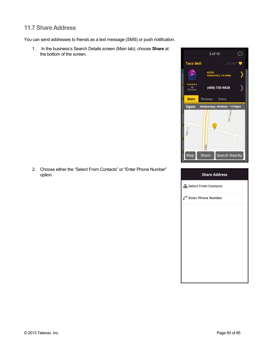7 share address | Telenav Scout v1.3 for Android User Manual | Page 60 / 85