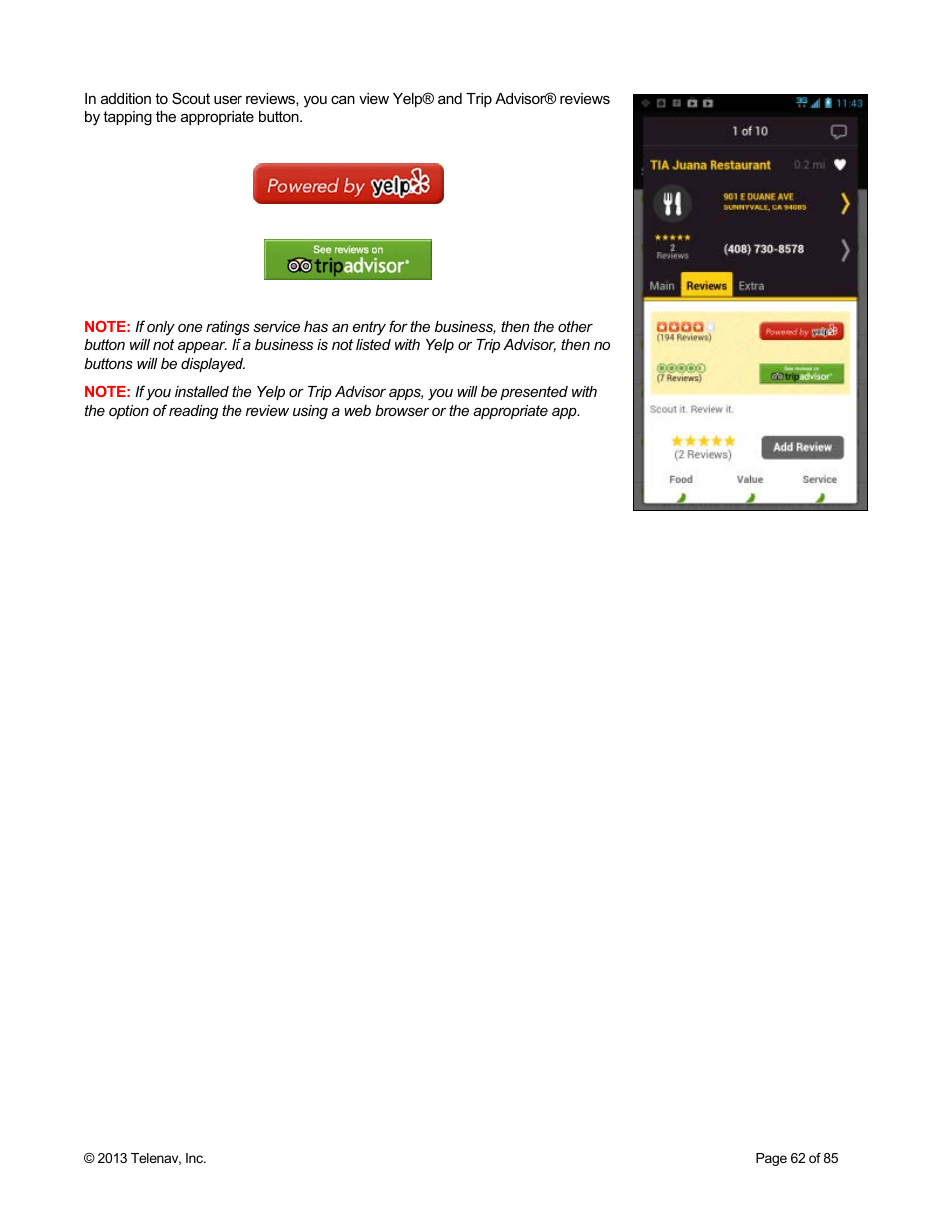 Telenav Scout v1.3 for Android User Manual | Page 62 / 85