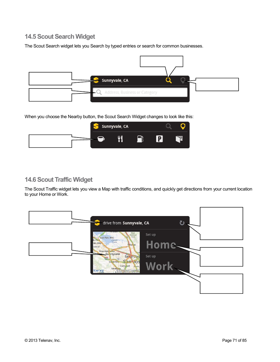 5 scout search widget, 6 scout traffic widget | Telenav Scout v1.3 for Android User Manual | Page 71 / 85