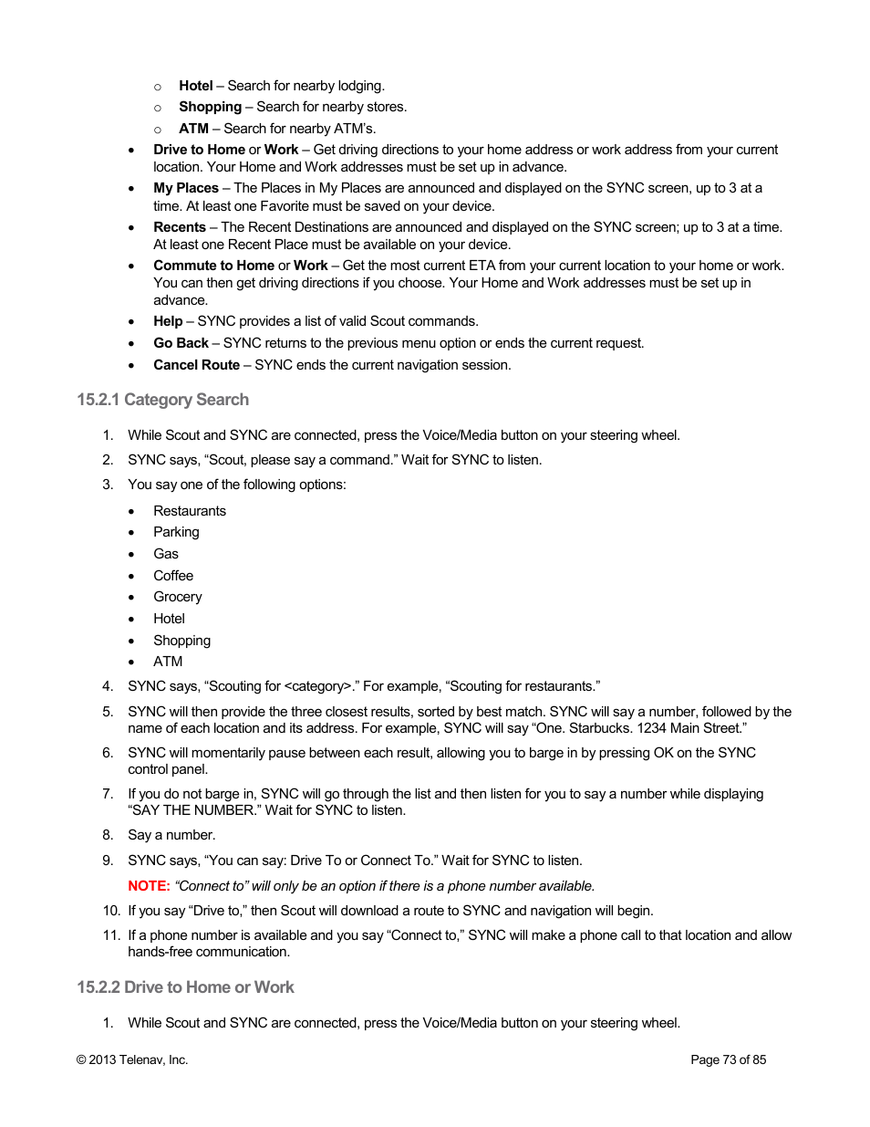 1 category search, 2 drive to home or work | Telenav Scout v1.3 for Android User Manual | Page 73 / 85