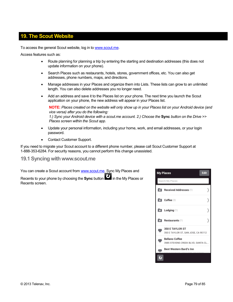 The scout website, 1 syncing with www.scout.me | Telenav Scout v1.3 for Android User Manual | Page 79 / 85