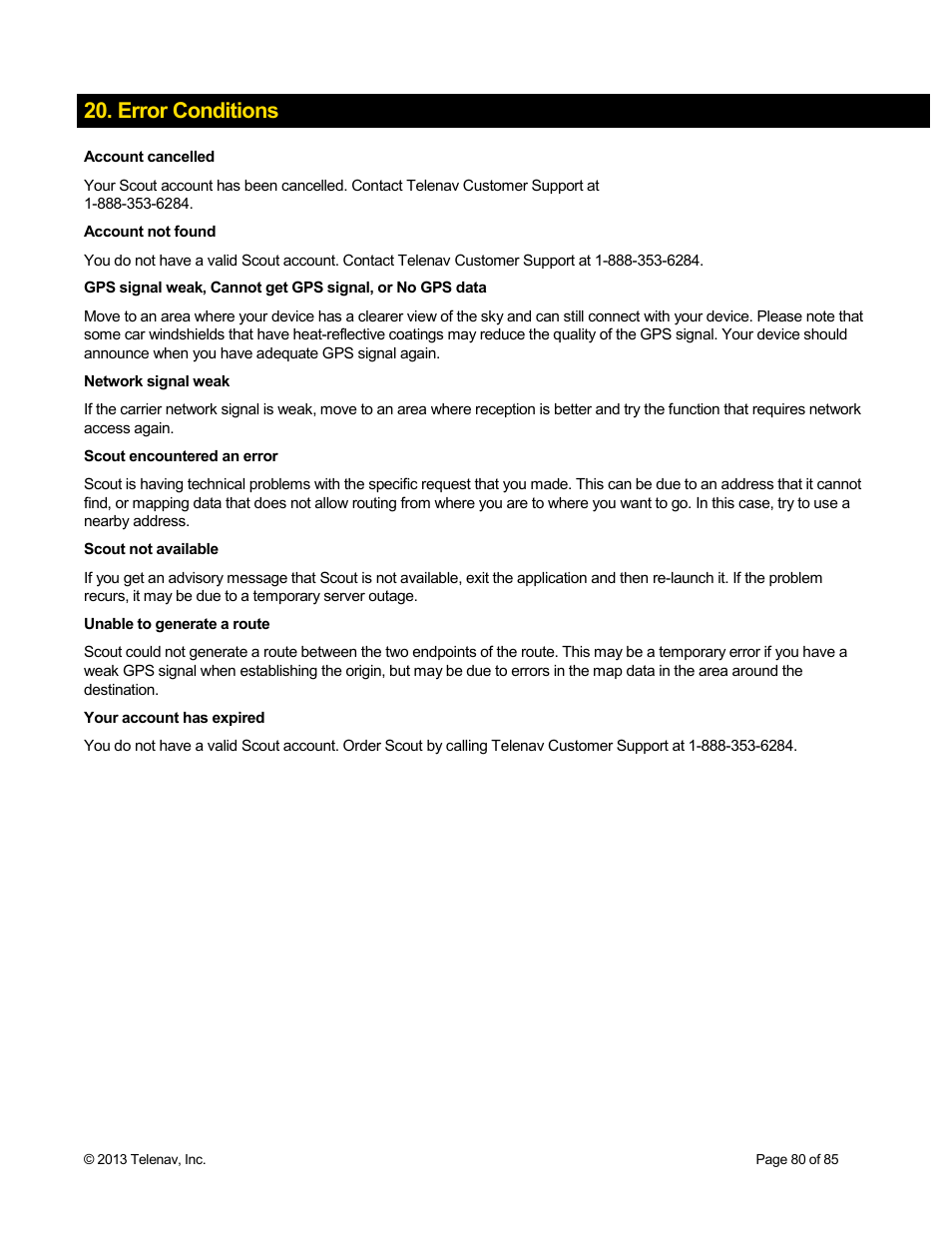 Error conditions | Telenav Scout v1.3 for Android User Manual | Page 80 / 85