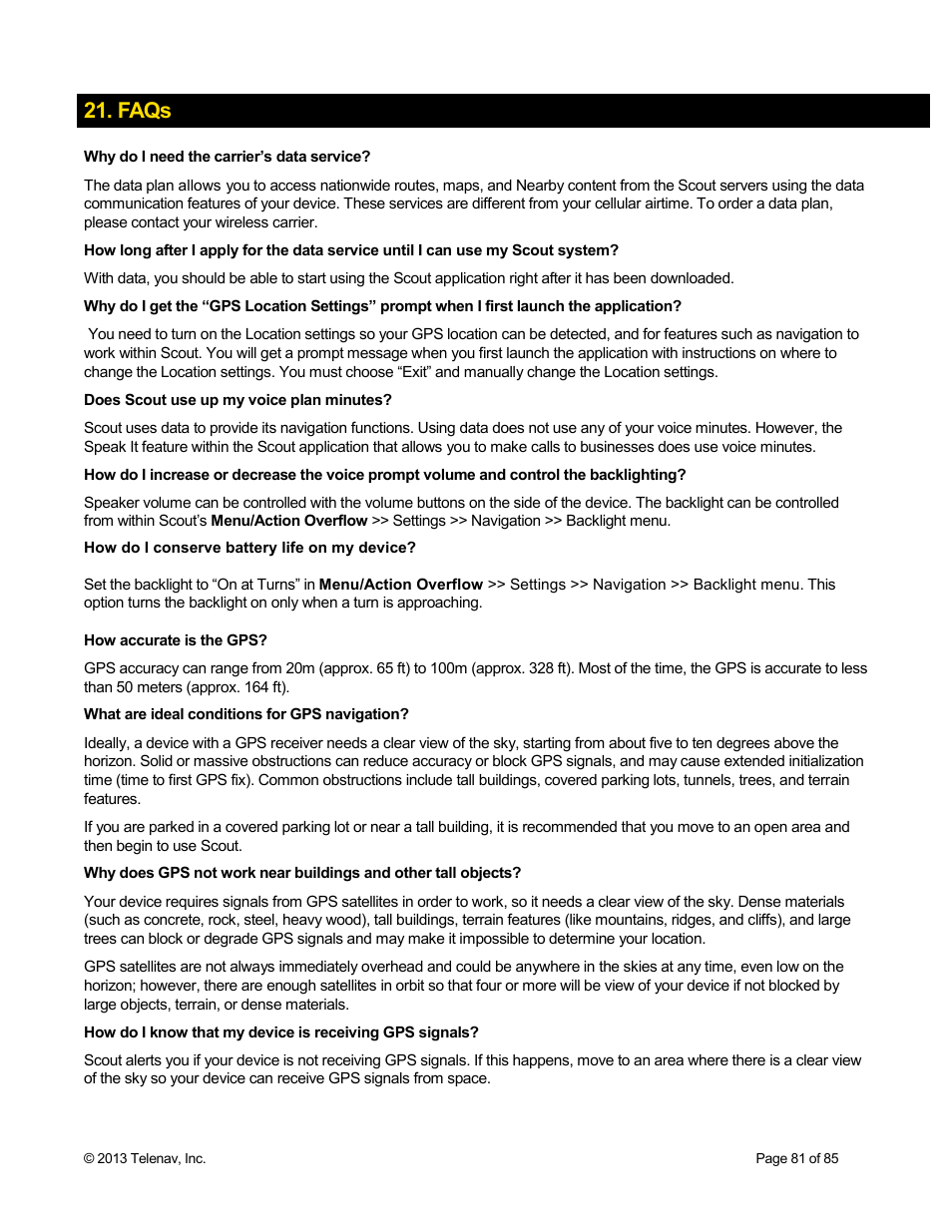 Faqs | Telenav Scout v1.3 for Android User Manual | Page 81 / 85