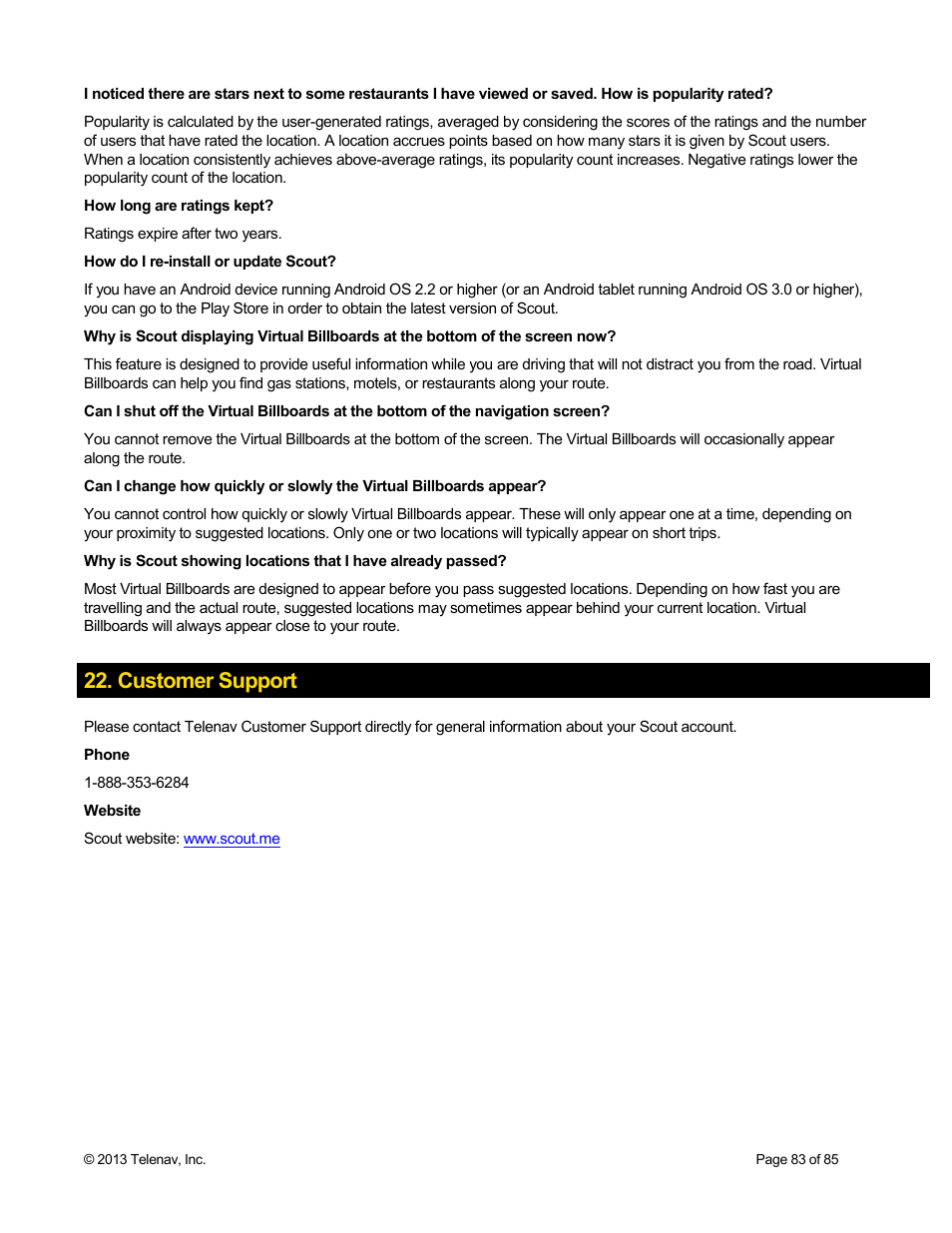 Customer support | Telenav Scout v1.3 for Android User Manual | Page 83 / 85