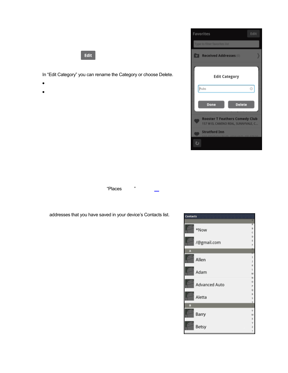 6 places, 7 contacts, 2 edit or delete a category | Telenav Scout v1.2 for Android User Manual | Page 31 / 87