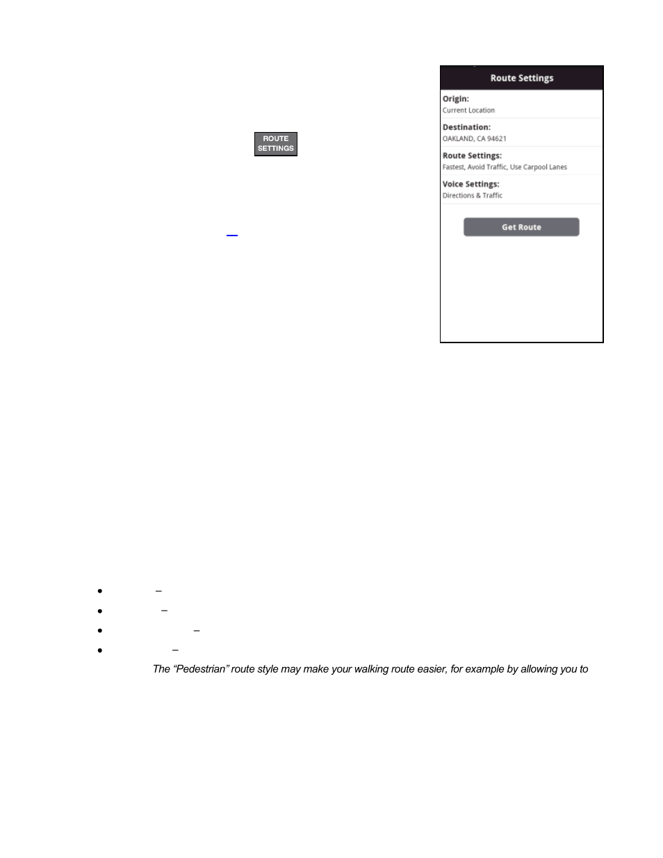 1 edit origin, 2 edit destination, 3 edit route settings | 1 editing your route | Telenav Scout v1.2 for Android User Manual | Page 34 / 87