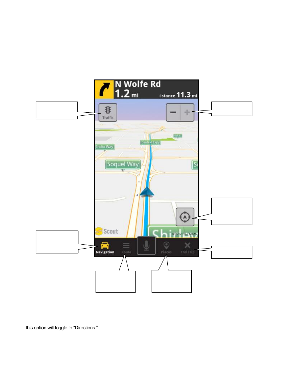 16 navigation toolbar options, 1 navigation/directions | Telenav Scout v1.2 for Android User Manual | Page 39 / 87