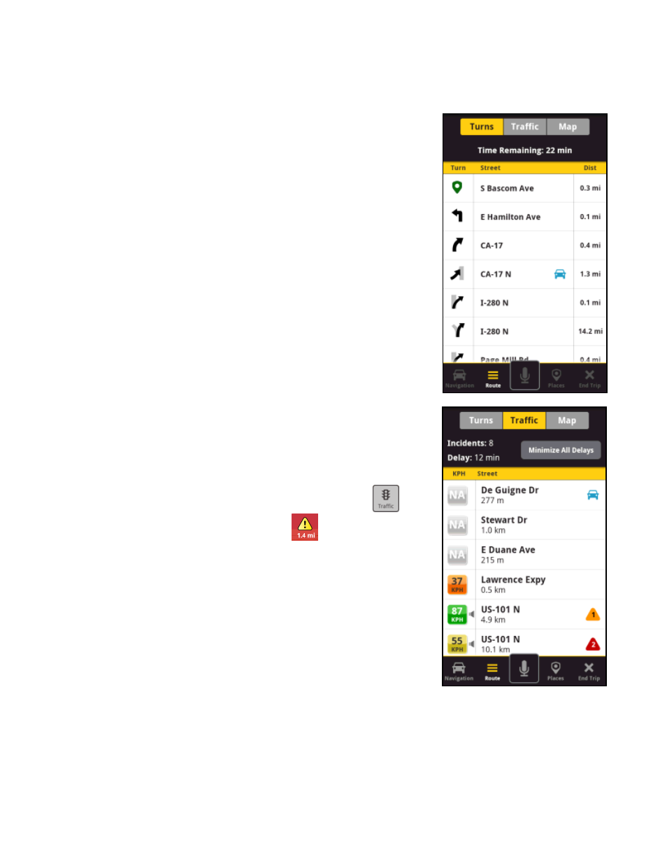 2 route, 1 turns, 2 traffic | Telenav Scout v1.2 for Android User Manual | Page 40 / 87