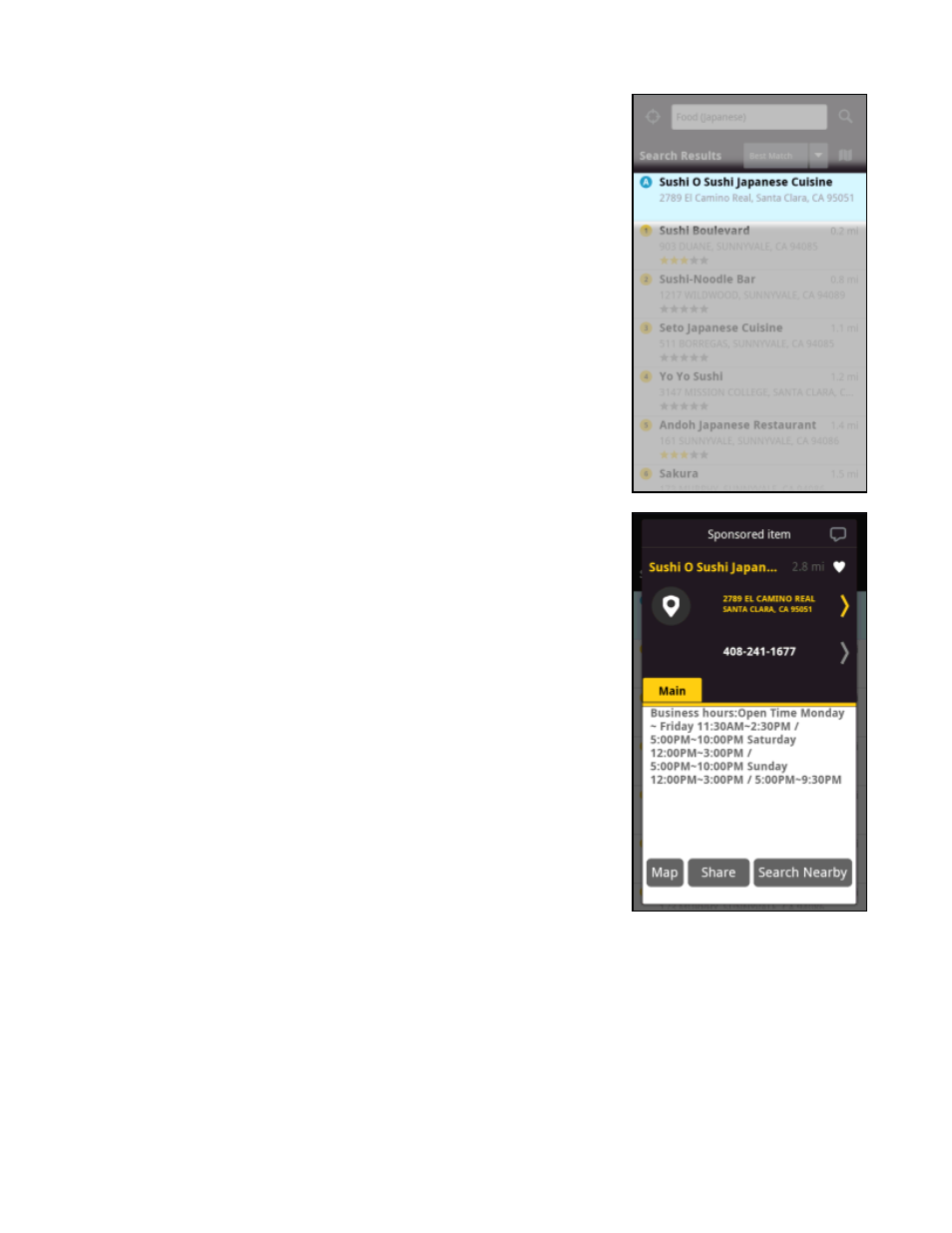 3 sponsored results | Telenav Scout v1.2 for Android User Manual | Page 56 / 87