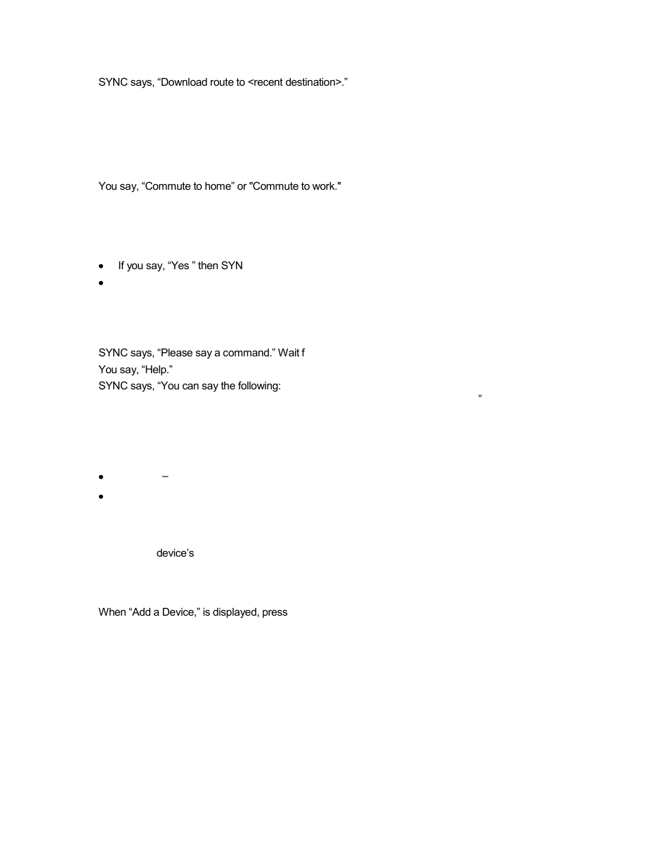 5 commute to work/home, 6 help, 3 auxiliary manual commands | 4 how to pair your phone with sync applink | Telenav Scout v1.2 for Android User Manual | Page 77 / 87