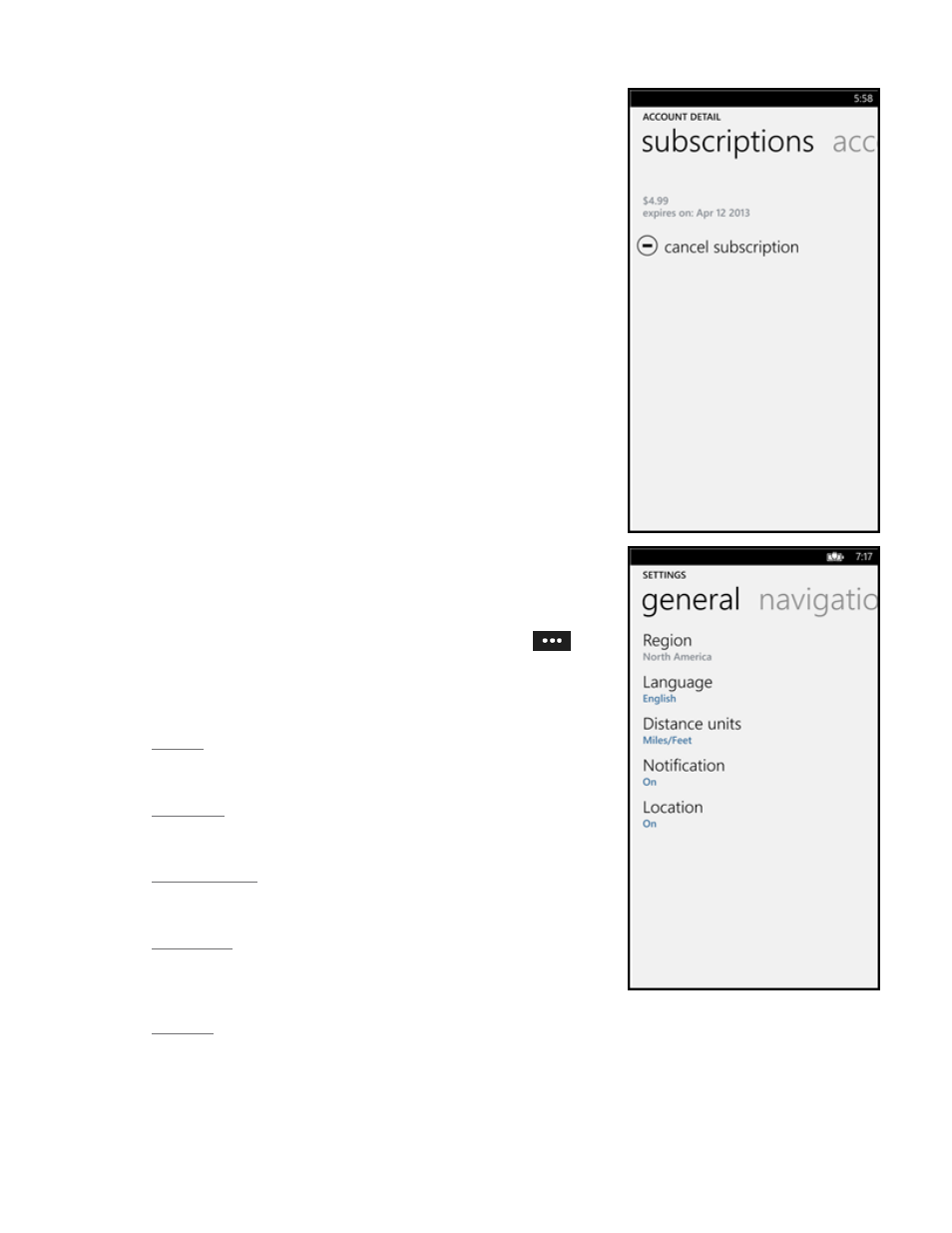 2 subscriptions, 2 settings, 1 general | Region, Language, Distance units, Notification, Location | Telenav Scout v1.2 for Windows for T-Mobile User Manual | Page 55 / 70