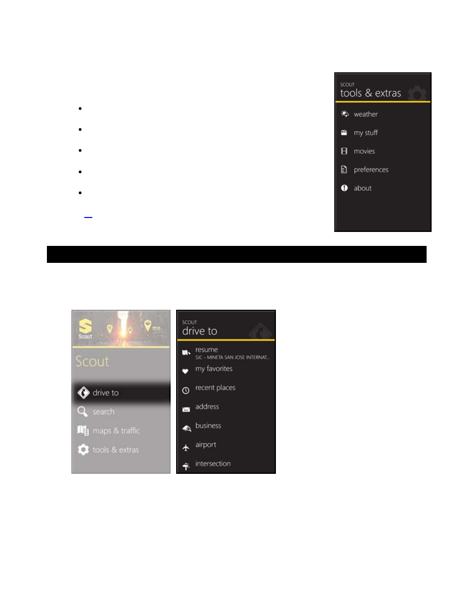 4 tools & extras menu, Drive to menu, Tools & extras menu | Telenav Scout v1.0 for Windows for T-Mobile User Manual | Page 14 / 74