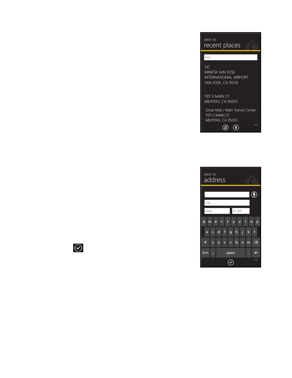 3 recent places, 4 address – typing in, Recent places | Address – typing in | Telenav Scout v1.0 for Windows for T-Mobile User Manual | Page 17 / 74