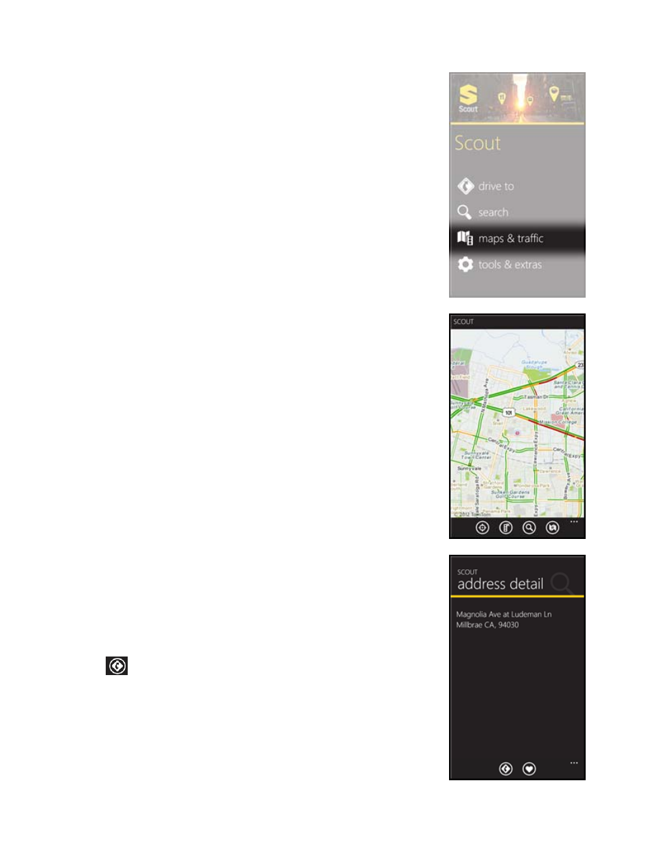 2 check traffic, 3 saving a map point as a favorite, Check traffic | Saving a map point as a favorite | Telenav Scout v1.0 for Windows for T-Mobile User Manual | Page 46 / 74