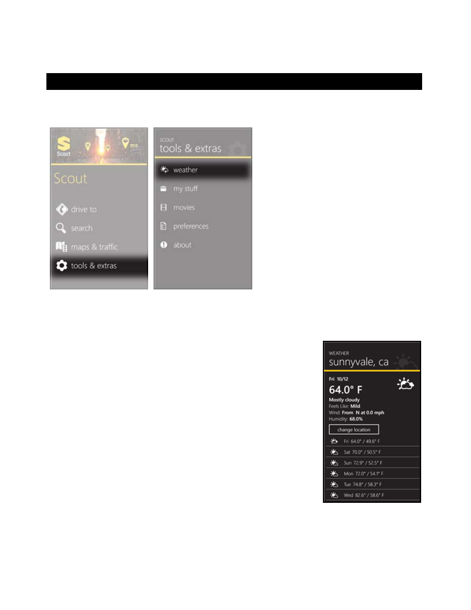 Tools & extras menu, 1 weather, Weather | Telenav Scout v1.0 for Windows for T-Mobile User Manual | Page 48 / 74