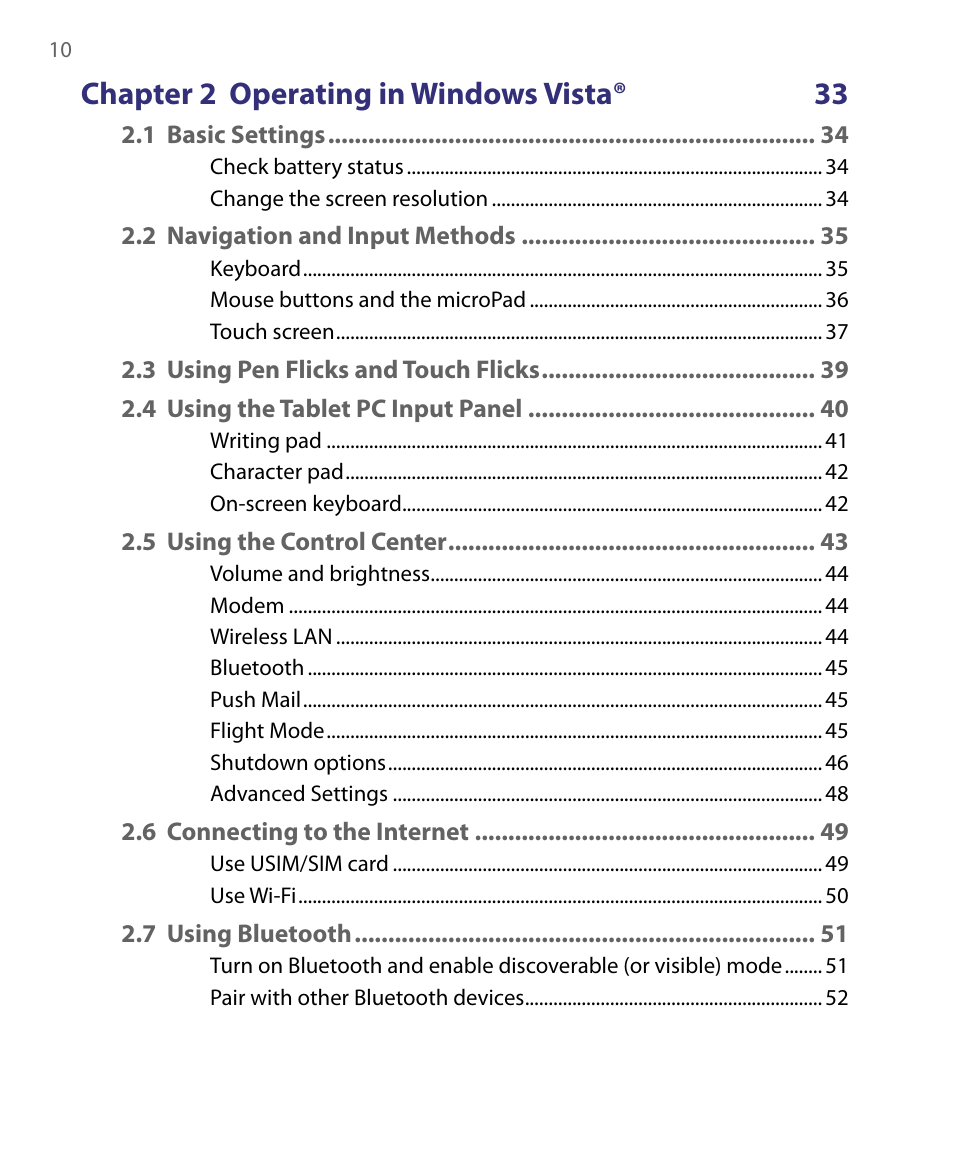 Chapter 2 operating in windows vista® 33 | Telenav for Unlocked Supported Devices: Mobile Office - HTC Shift User Manual | Page 10 / 136