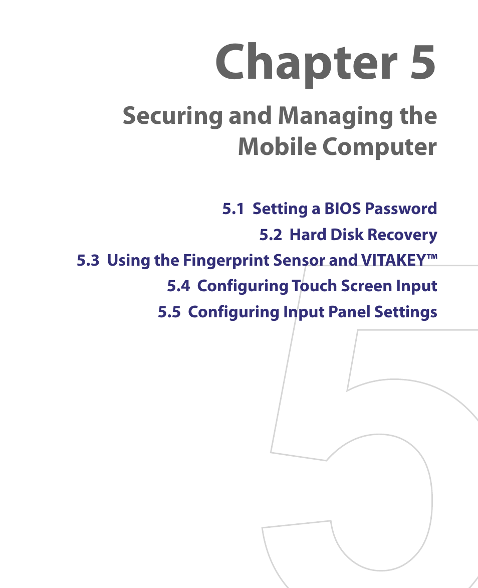 Chapter 5 securing and managing the mobile, Computer, Chapter 5 | Securing and managing the mobile computer | Telenav for Unlocked Supported Devices: Mobile Office - HTC Shift User Manual | Page 101 / 136
