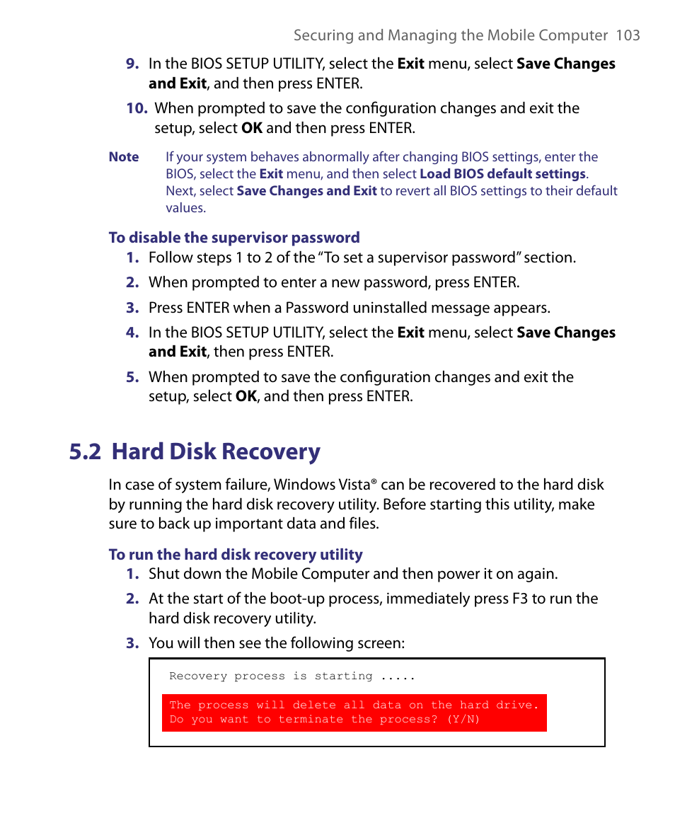 2 hard disk recovery | Telenav for Unlocked Supported Devices: Mobile Office - HTC Shift User Manual | Page 103 / 136