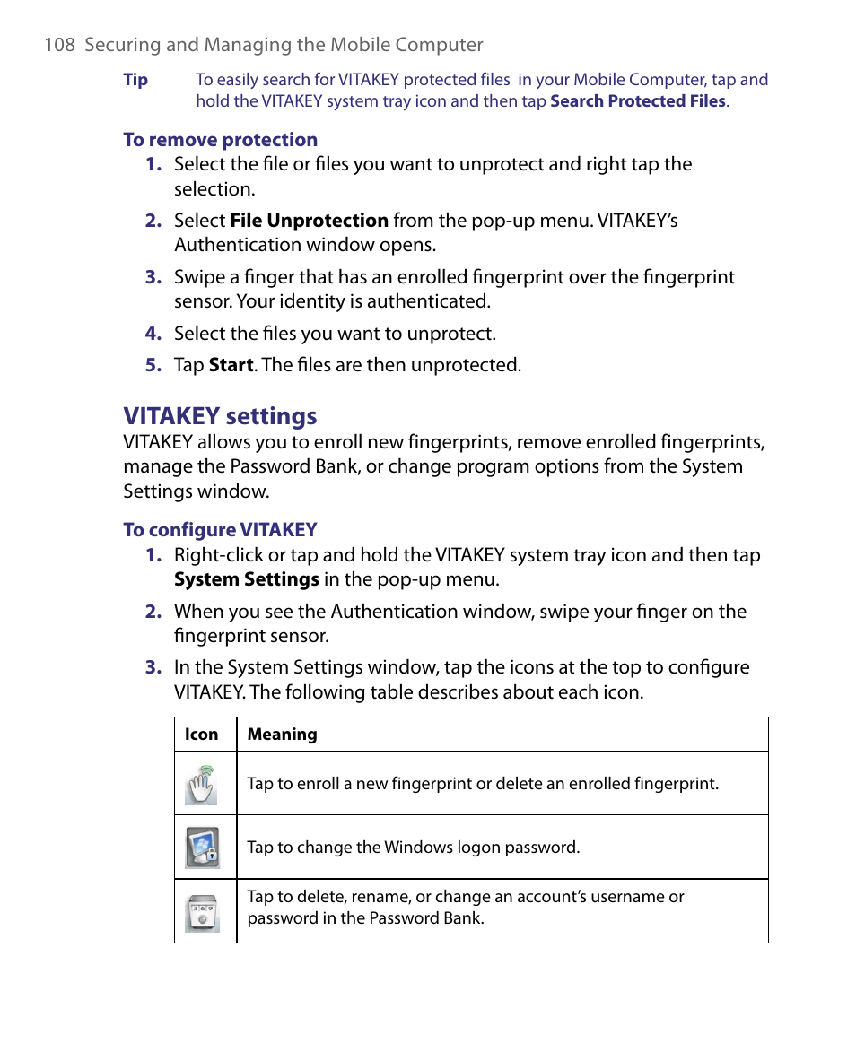 Vitakey settings | Telenav for Unlocked Supported Devices: Mobile Office - HTC Shift User Manual | Page 108 / 136