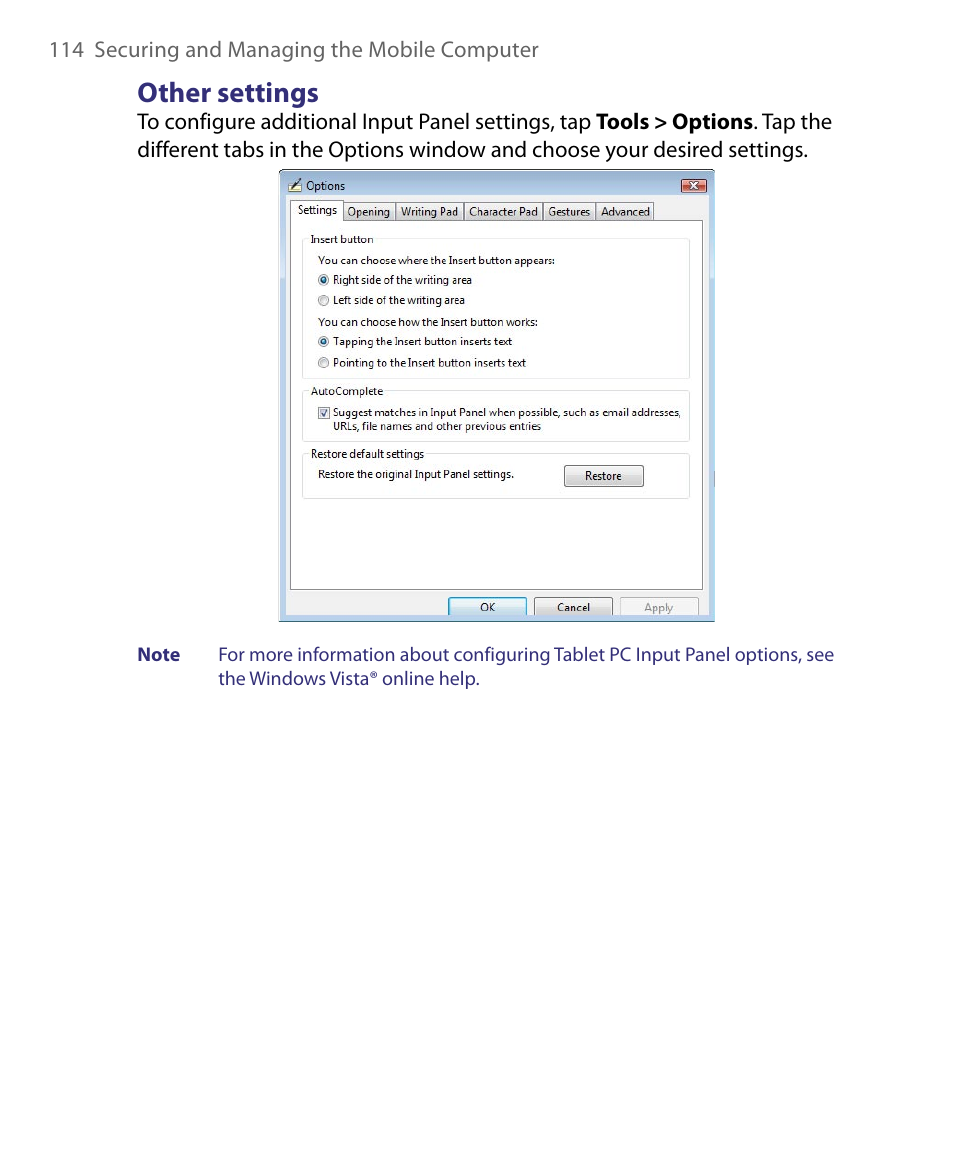 Other settings | Telenav for Unlocked Supported Devices: Mobile Office - HTC Shift User Manual | Page 114 / 136