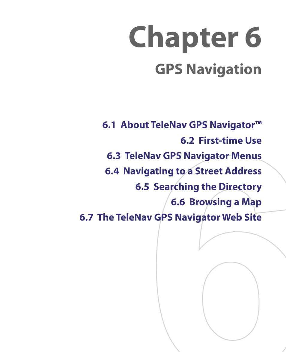 Chapter 6 gps navigation, Chapter 6, Gps navigation | Telenav for Unlocked Supported Devices: Mobile Office - HTC Shift User Manual | Page 115 / 136