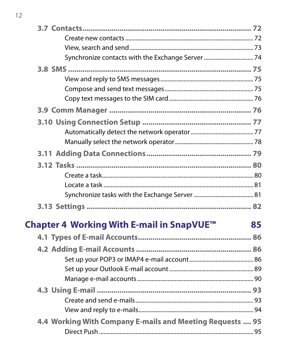 Chapter 4 working with e-mail in snapvue™ 85 | Telenav for Unlocked Supported Devices: Mobile Office - HTC Shift User Manual | Page 12 / 136