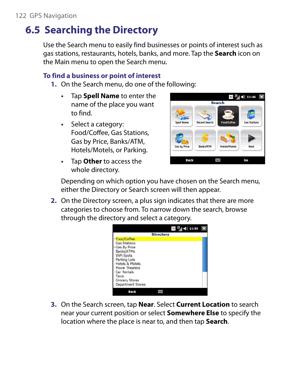 5 searching the directory | Telenav for Unlocked Supported Devices: Mobile Office - HTC Shift User Manual | Page 122 / 136