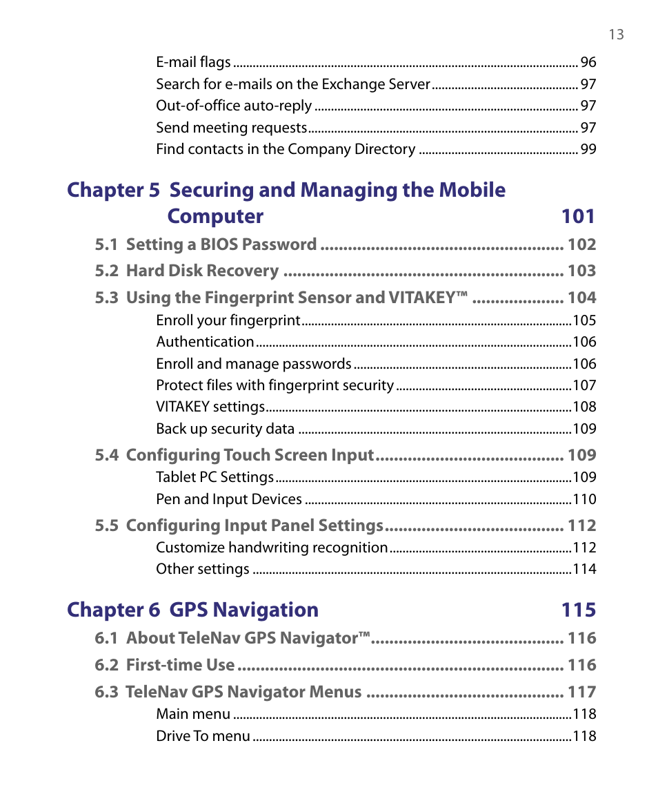 Chapter 6 gps navigation 115 | Telenav for Unlocked Supported Devices: Mobile Office - HTC Shift User Manual | Page 13 / 136