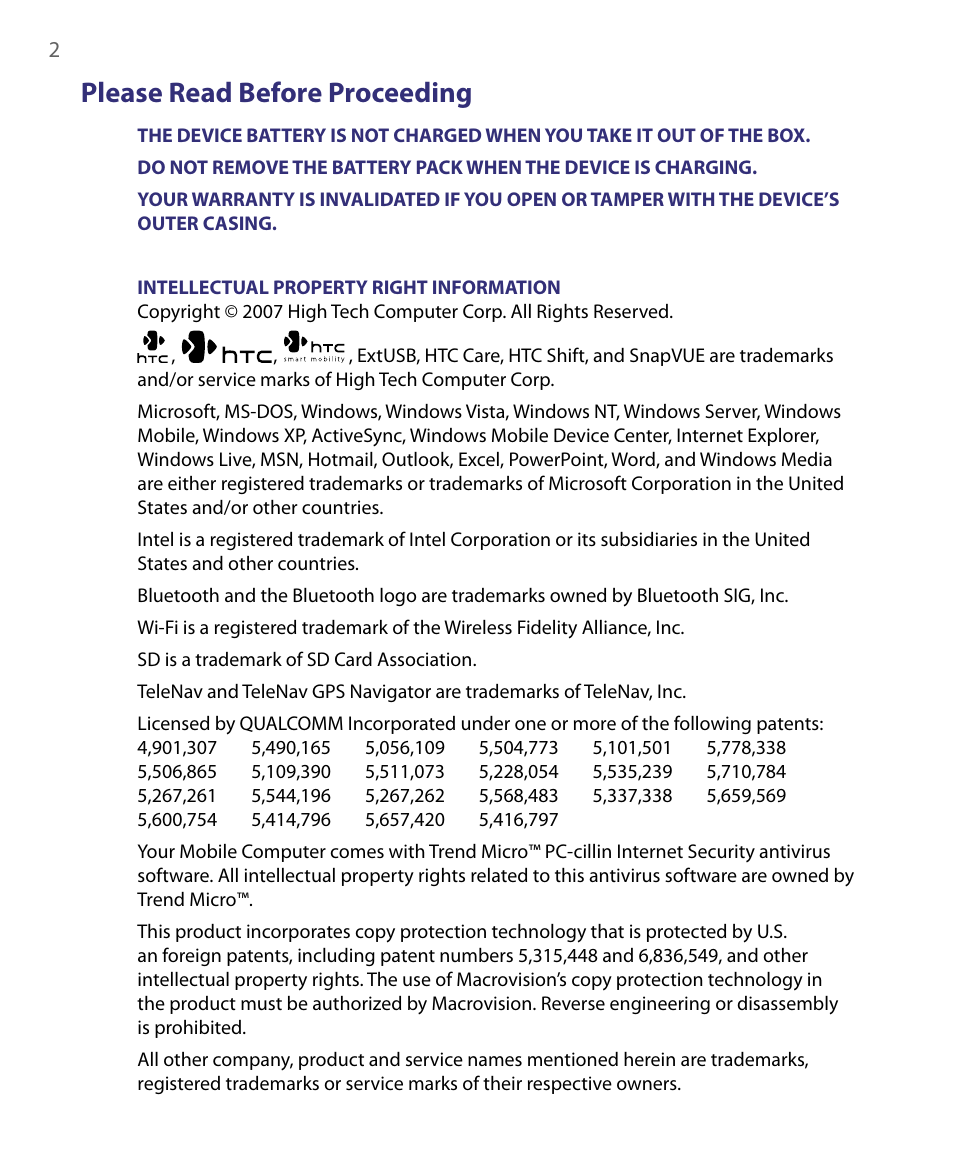 Please read before proceeding | Telenav for Unlocked Supported Devices: Mobile Office - HTC Shift User Manual | Page 2 / 136