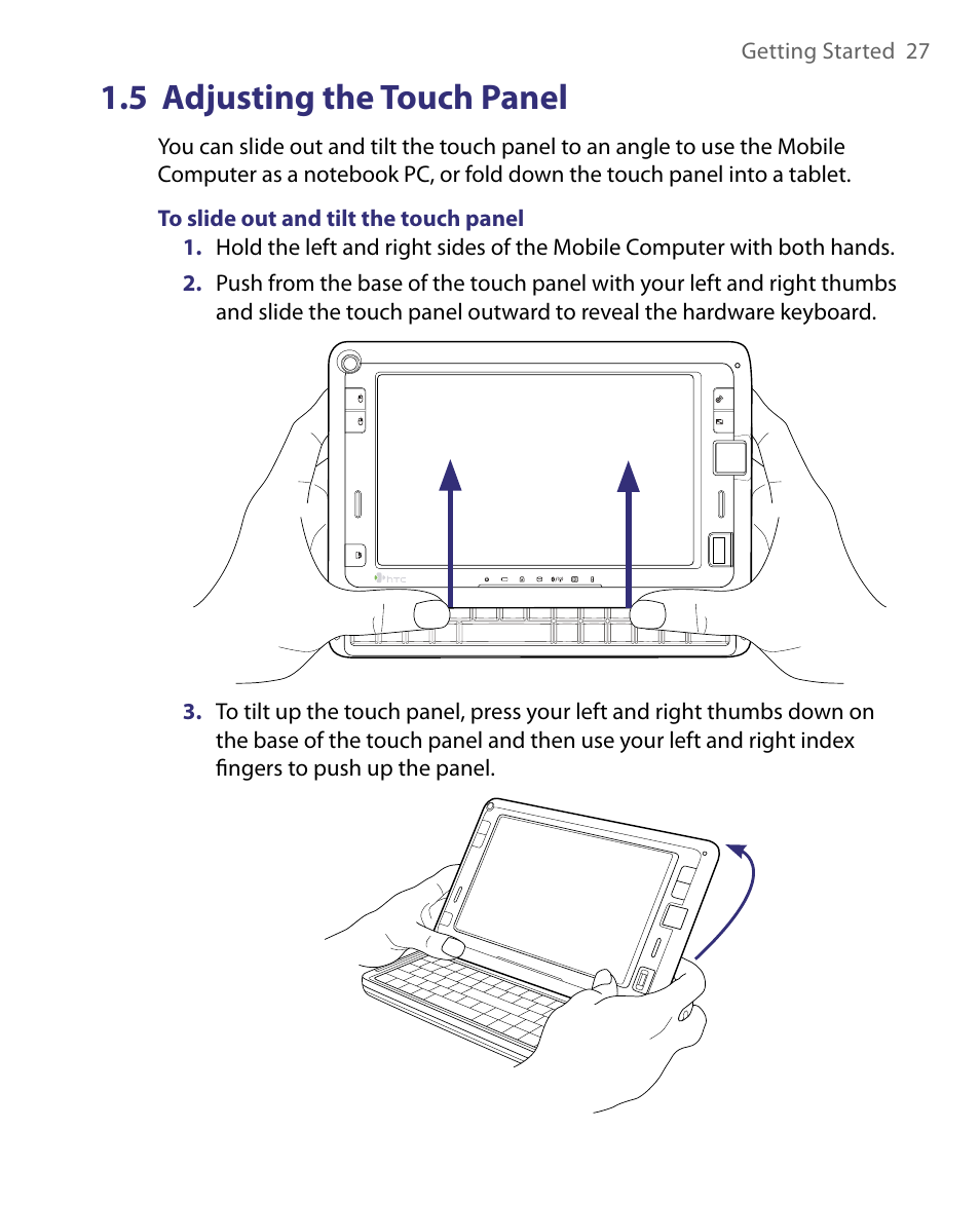 5 adjusting the touch panel | Telenav for Unlocked Supported Devices: Mobile Office - HTC Shift User Manual | Page 27 / 136