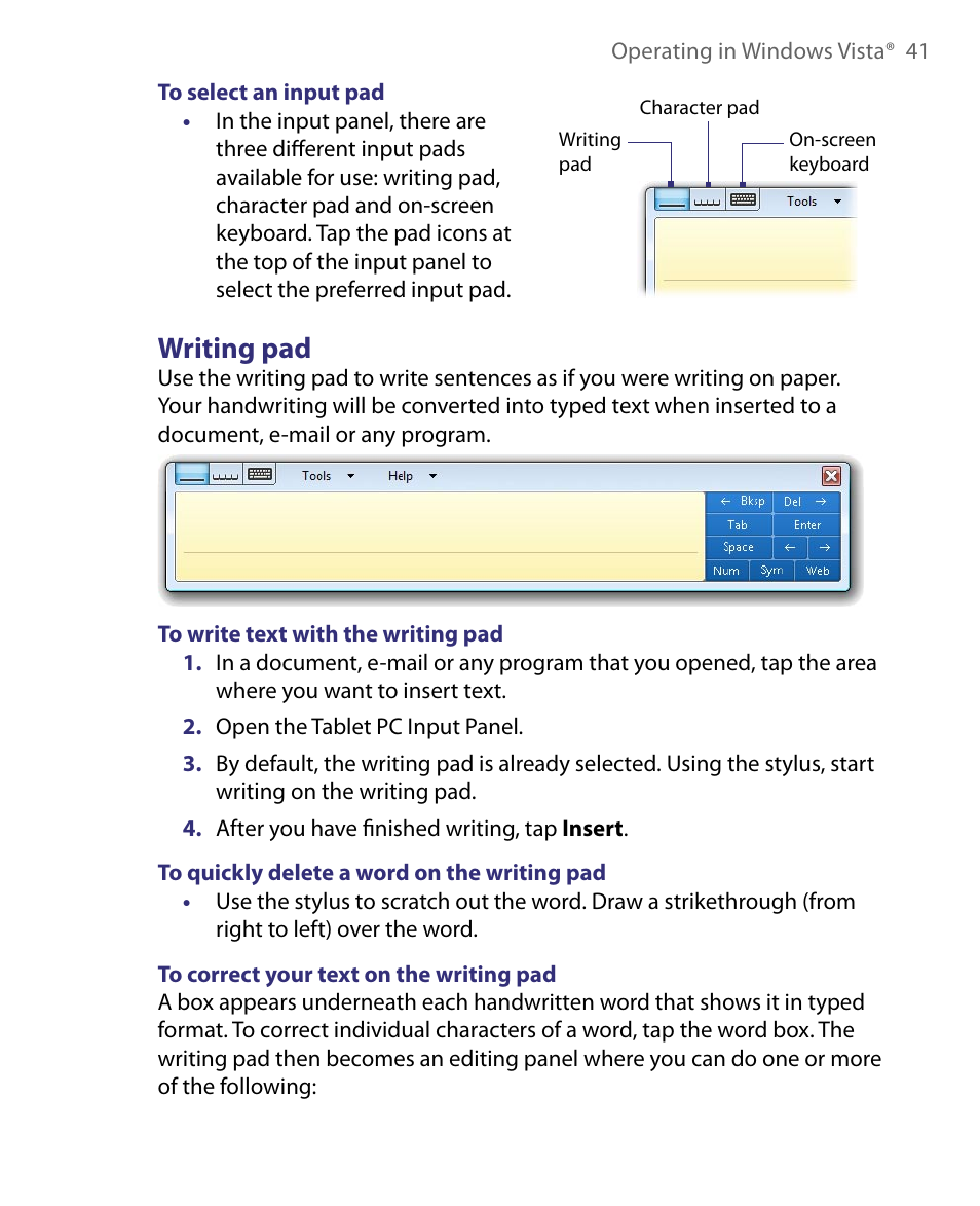 Writing pad | Telenav for Unlocked Supported Devices: Mobile Office - HTC Shift User Manual | Page 41 / 136