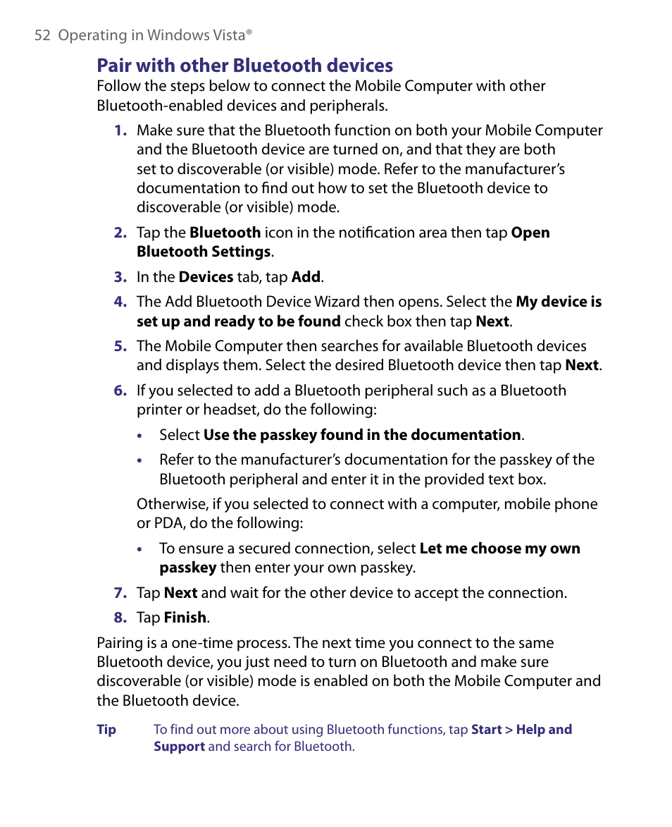 Pair with other bluetooth devices | Telenav for Unlocked Supported Devices: Mobile Office - HTC Shift User Manual | Page 52 / 136
