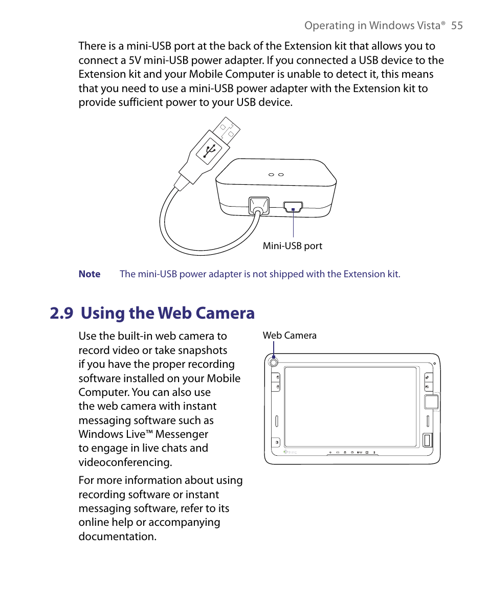 9 using the web camera | Telenav for Unlocked Supported Devices: Mobile Office - HTC Shift User Manual | Page 55 / 136
