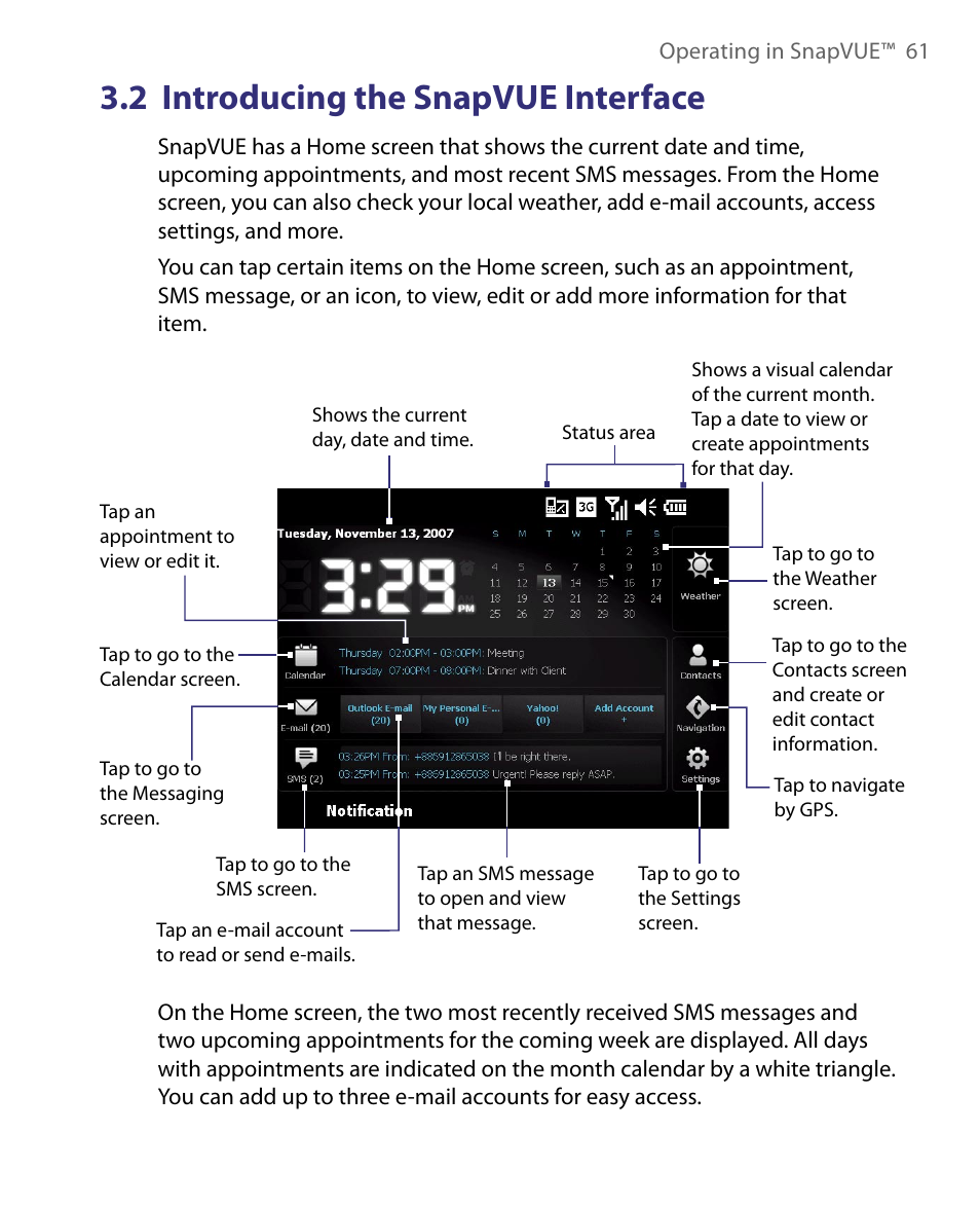 2 introducing the snapvue interface | Telenav for Unlocked Supported Devices: Mobile Office - HTC Shift User Manual | Page 61 / 136