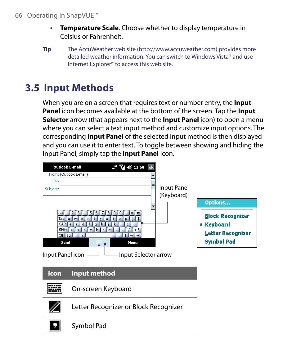 5 input methods | Telenav for Unlocked Supported Devices: Mobile Office - HTC Shift User Manual | Page 66 / 136