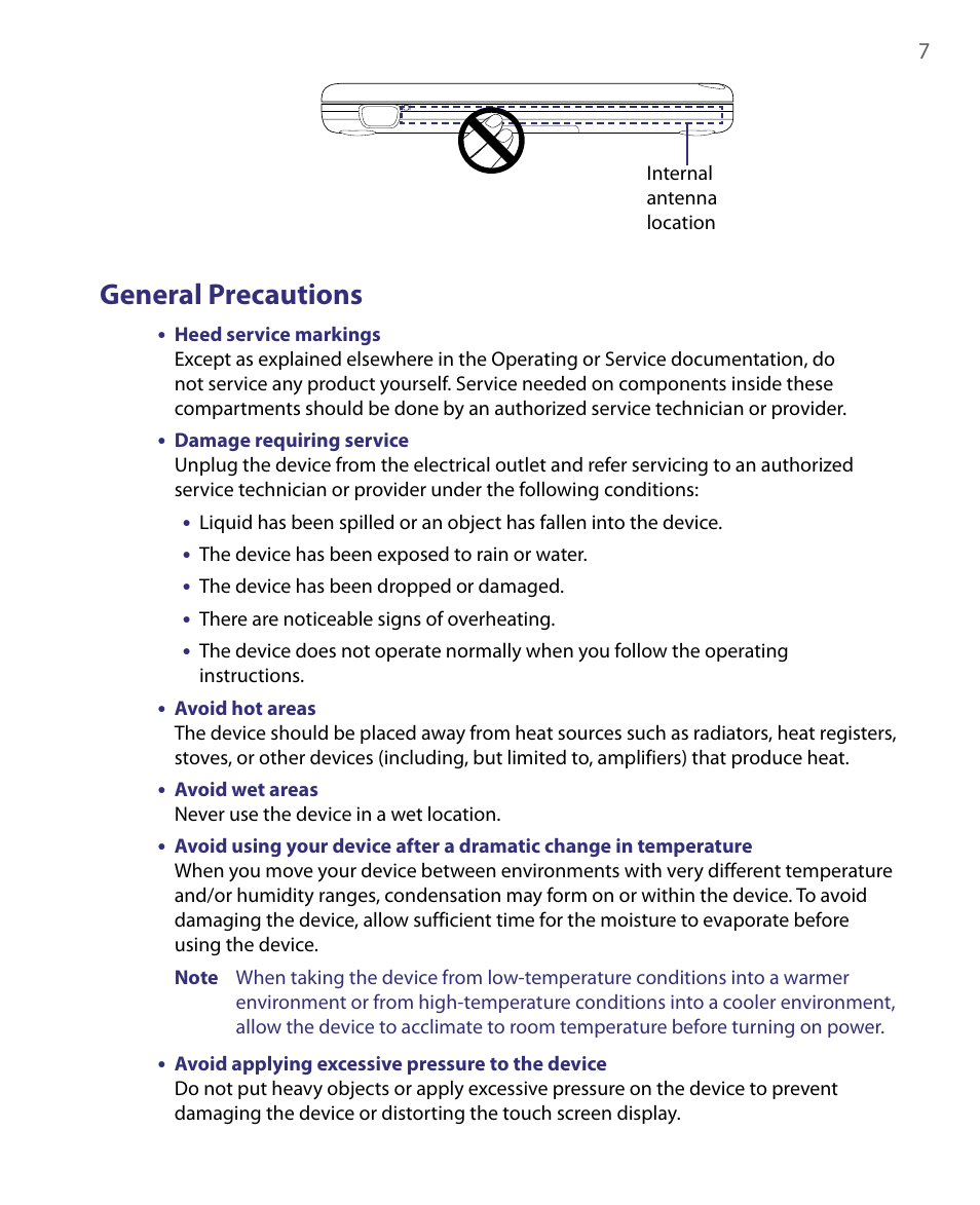 General precautions | Telenav for Unlocked Supported Devices: Mobile Office - HTC Shift User Manual | Page 7 / 136