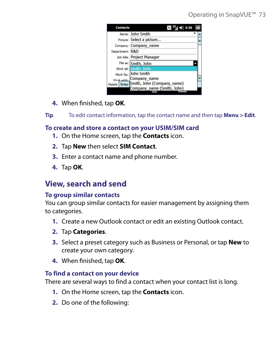 View, search and send | Telenav for Unlocked Supported Devices: Mobile Office - HTC Shift User Manual | Page 73 / 136