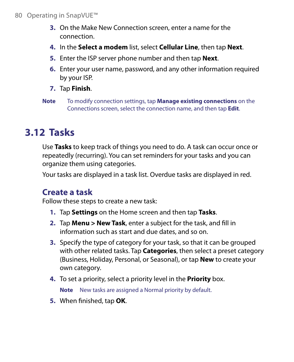 12 tasks, Create a task | Telenav for Unlocked Supported Devices: Mobile Office - HTC Shift User Manual | Page 80 / 136