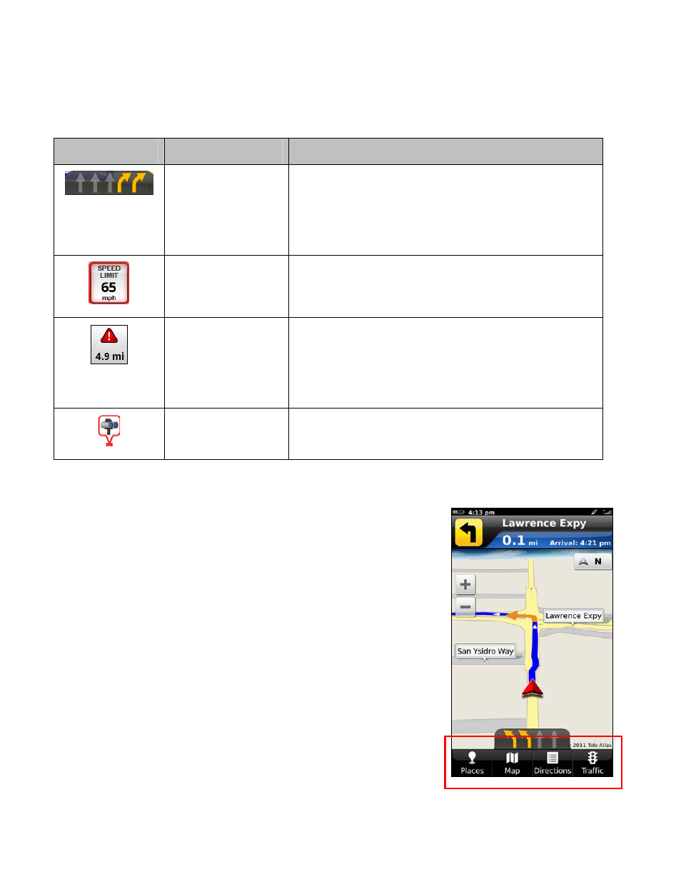 On-screen navigation icons, Navigation menu options | Telenav for Verizon Supported Devices: v6.2 for BlackBerry User Manual | Page 30 / 64