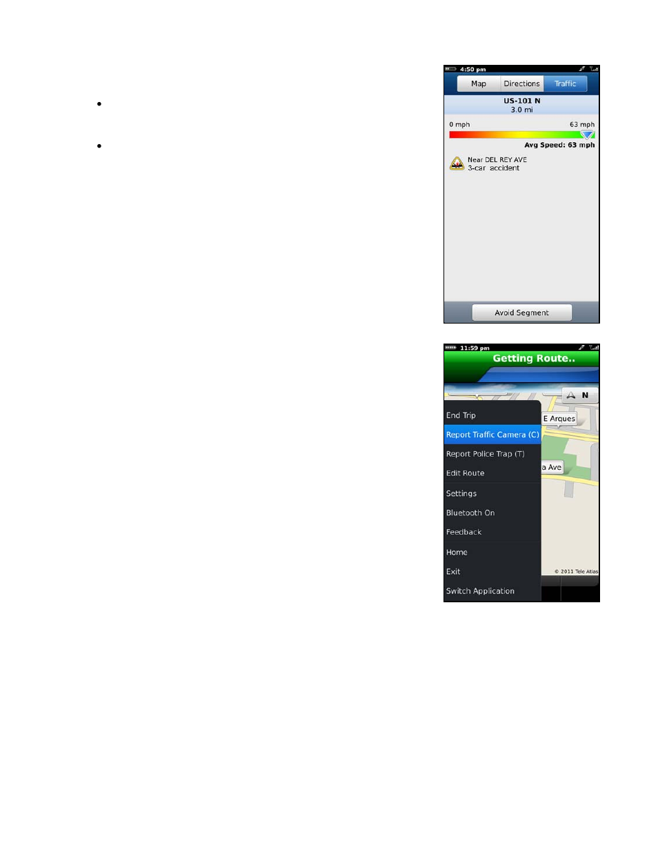 Report traffic camera and police trap | Telenav for Verizon Supported Devices: v6.2 for BlackBerry User Manual | Page 34 / 64