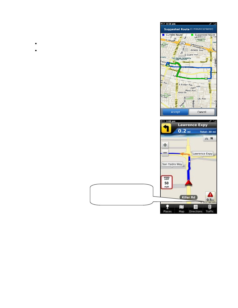 From traffic alert | Telenav for Verizon Supported Devices: v6.2 for BlackBerry User Manual | Page 36 / 64