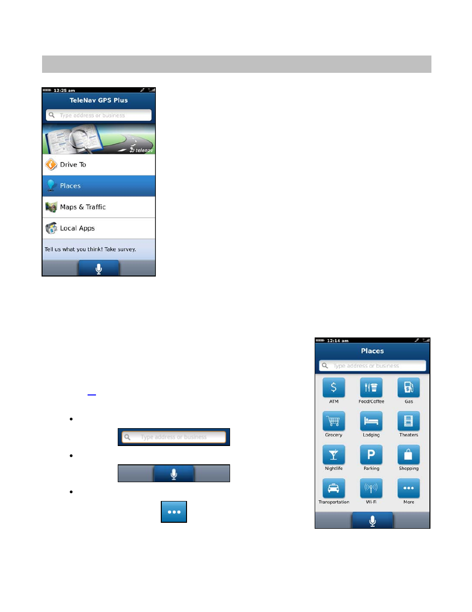 Places menu, Using places | Telenav for Verizon Supported Devices: v6.2 for BlackBerry User Manual | Page 37 / 64