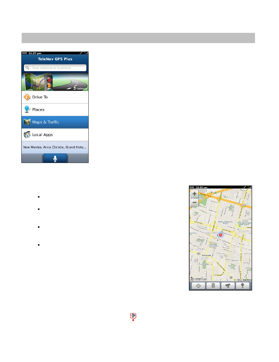 Maps & traffic menu, Map menu options, Traffic cameras and speed traps | Telenav for Verizon Supported Devices: v6.2 for BlackBerry User Manual | Page 44 / 64