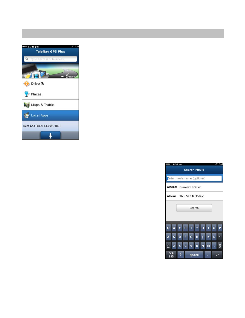 Local apps, Movies | Telenav for Verizon Supported Devices: v6.2 for BlackBerry User Manual | Page 46 / 64